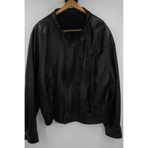 Bally Leather Bomber Jacket Mens 42 Black Full Zip Elastic Hem Lined Italy *READ
